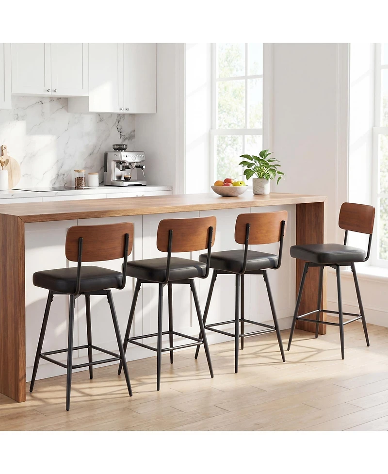 Slickblue Set of 2 Counter Height Bar Stools with Cushioned Seat & Metal Legs