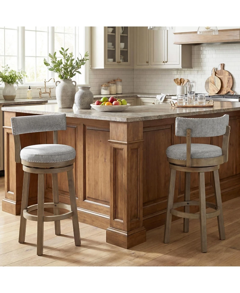 Slickblue Linen Fabric Swivel Bar Stools Set of 2 with Back Support for Kitchen and Dining Area