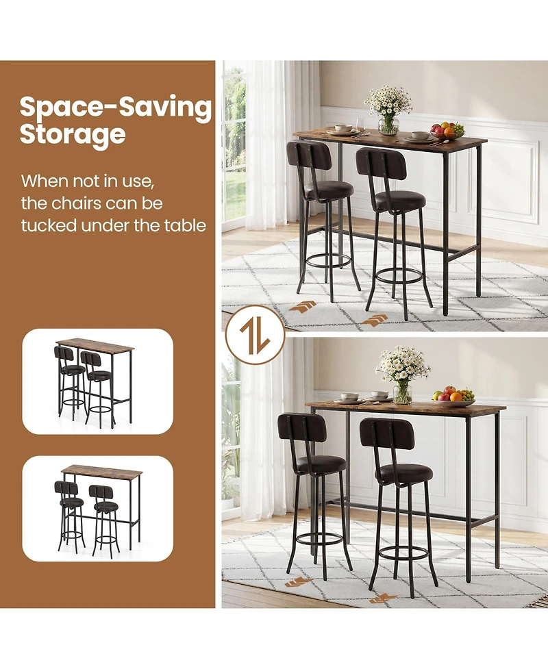 Gymax Industrial Bar Table Set Space-Saving Pub Table and Stools Set for Dining Room
