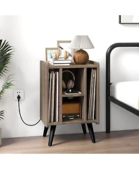 Gouun Turntable Stand with Record Storage and Charging Ports, 4 Open Shelves