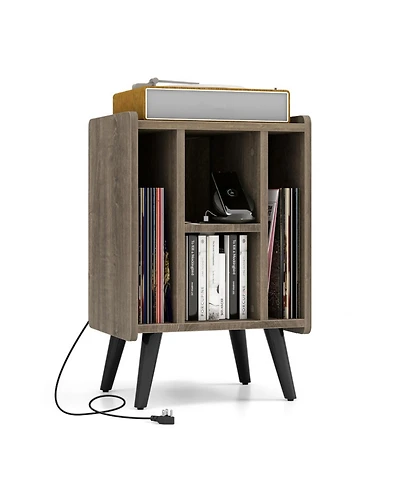 Gouun Turntable Stand with Record Storage and Charging Ports, 4 Open Shelves