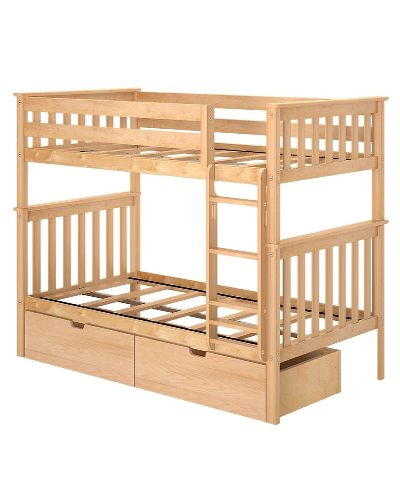Max and Lily Solid Wood Twin over Bunk Bed for Kids with Underbed Storage Drawers