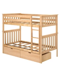 Max and Lily Solid Wood Twin over Bunk Bed for Kids with Underbed Storage Drawers