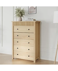 gaomon Modern Fluted 5 Drawer Tall Dresser, 31.5" Wide Wooden Storage Chest for Bedroom