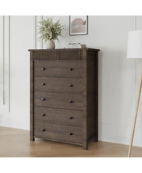 gaomon Modern Fluted 5 Drawer Tall Dresser, 31.5" Wide Wooden Storage Chest for Bedroom