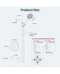 Midola High Pressure Shower Head Combo System with Valve 6 Mode Handheld Spray Single Handle Shower Trim Kit Brushed Nickel Complete Set