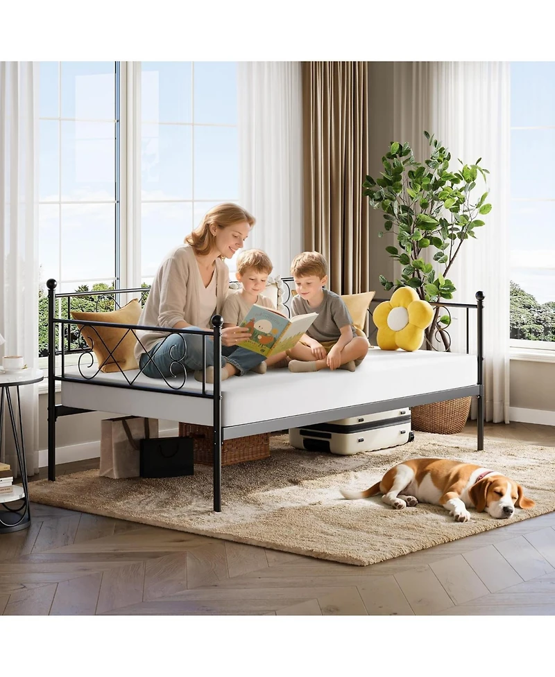 gaomon Twin Heart-Shaped Metal Daybed with Trundle, Heavy-Duty Steel Slat Support. Convertible Sofa Bed for Living/Bedroom/Guest Room