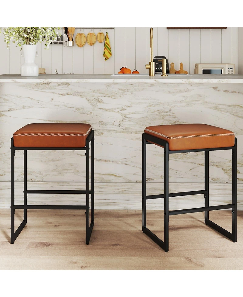 Slickblue Modern Bar Stools Set of 2 Counter Height with Faux Leather Seat for Kitchen and Dining