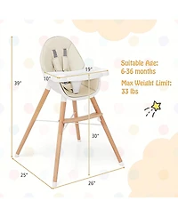 Gouun Baby Wooden High Chair with 4-Level Dishwasher Safe Tray