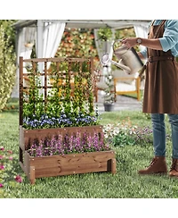 Gouun 2-Tier Elevated Planter Box with Climbing Trellis