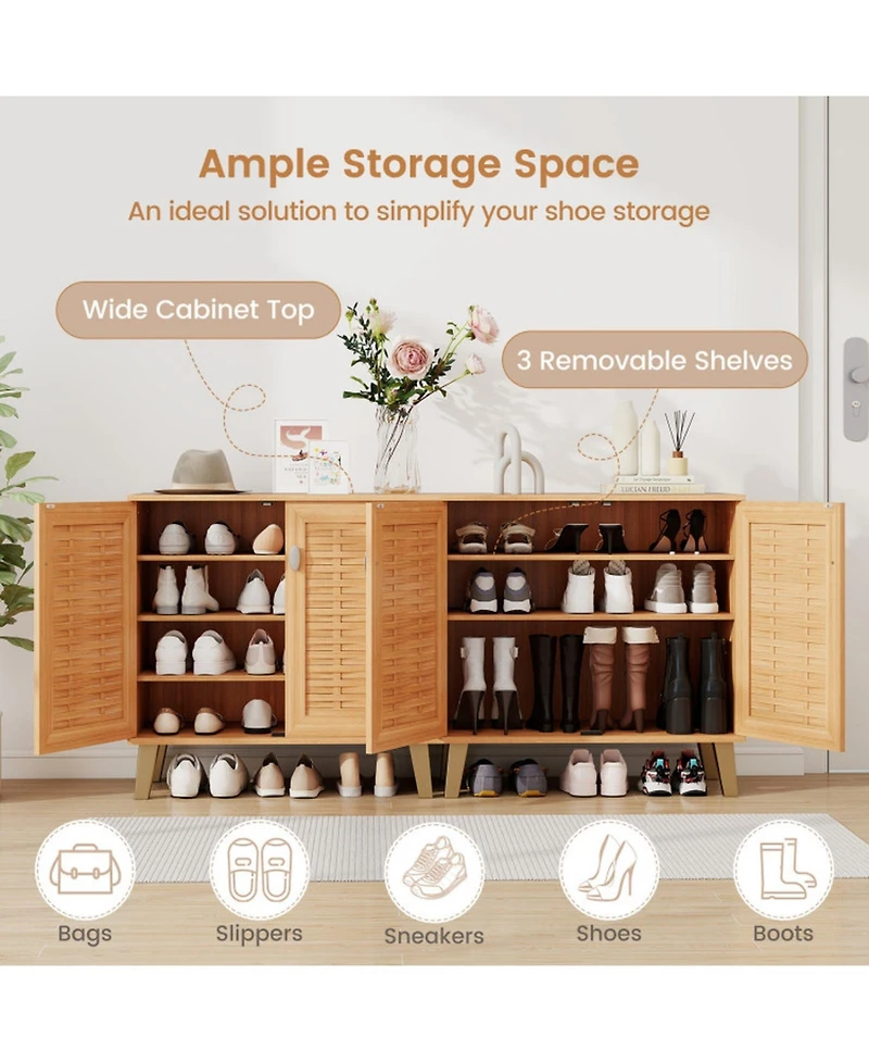 Gouun 2-Door 4-Tier Shoe Cabinet with Ventilated Woven Doors and Anti-Tip Kit
