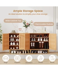 Gouun 2-Door 4-Tier Shoe Cabinet with Ventilated Woven Doors and Anti-Tip Kit