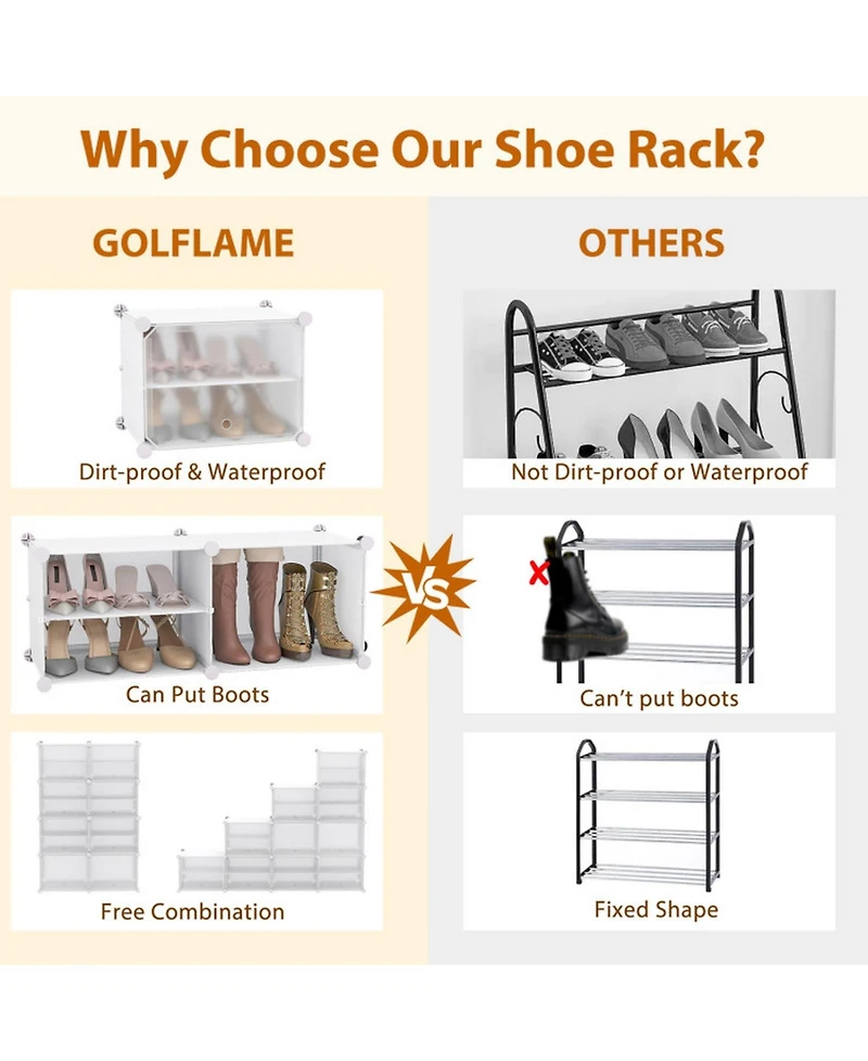 Gouun 12-Cube Portable Shoe Shelves with Dust-Proof Doors Holding 48 Pairs