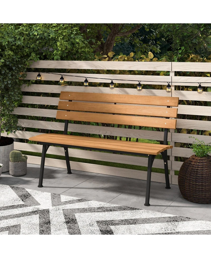 Gouun 47 in Outdoor Acacia Wood Bench with Slatted Seat and Metal Frame