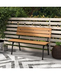 Gouun 47 in Outdoor Acacia Wood Bench with Slatted Seat and Metal Frame