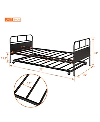 Rainsken Daybed with Trundle, Twin Size Metal Platform Bed Frame Built-in Casters, Heavy-Duty Sofa Bed for Living Room and Bedroom