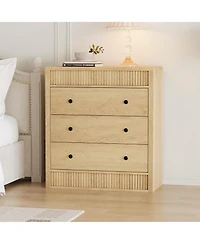gaomon Fluted 3 Drawer Wooden Dresser, 31.5" Wide Modern Nightstand Storage Cabinet for Bedroom