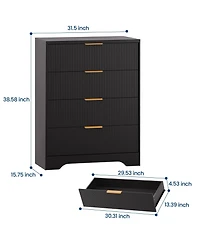 gaomon Fluted 4 Drawer Dresser for Bedroom, 38.6" Tall Modern Chest with Handles Wood Storage Cabinet