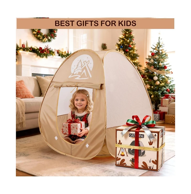 Bruce & Shark 25-Piece Kids Camping Playset with Pop-Up Tent, Pretend Cooking Toys and Storage Backpack
