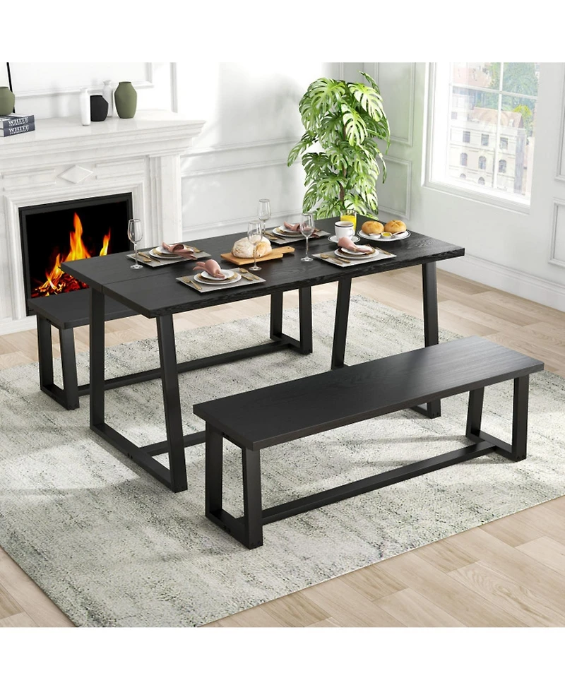 Gouun Large Dining Table with Metal Frame and Anti-Slip Foot Pads