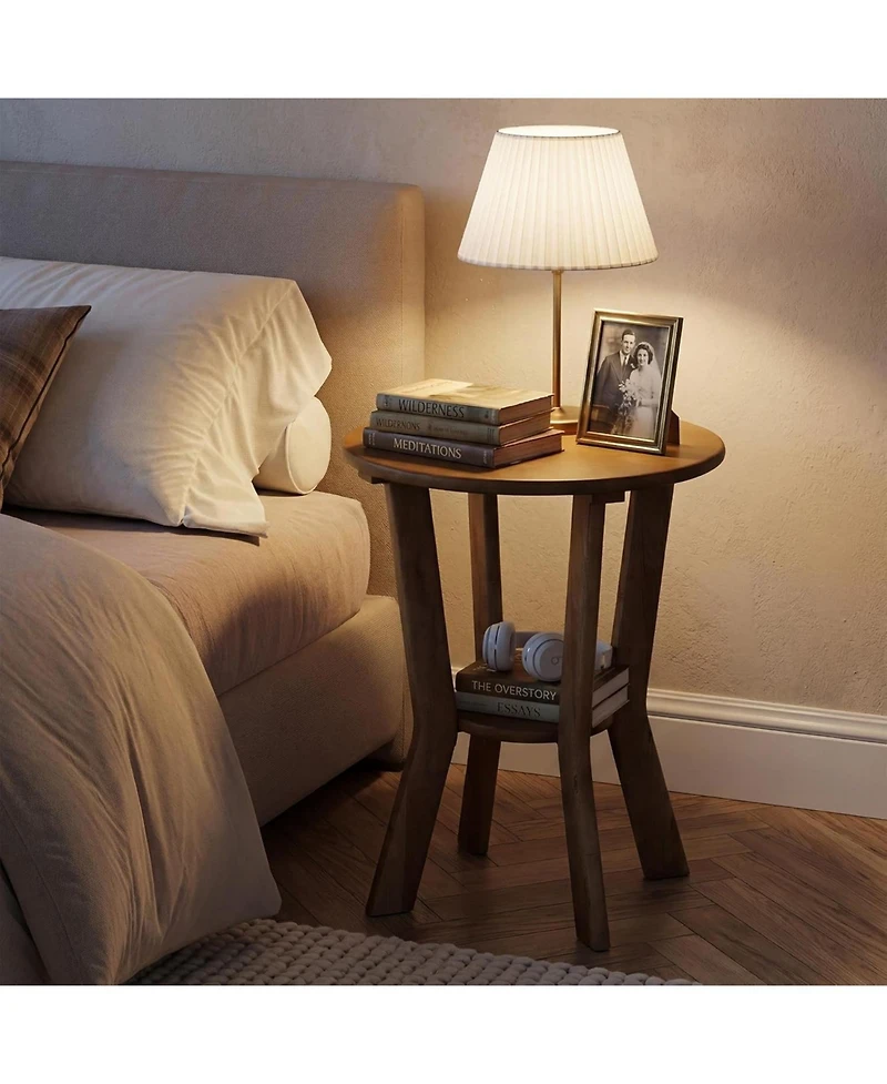 Tribesigns Side Table, 2-Tier Small Round End Table, Nightstand with Open Shelves