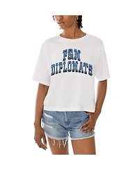 Gameday Couture Women's White Franklin Marshall Diplomats Claim to Fame Boxy Cropped T-Shirt