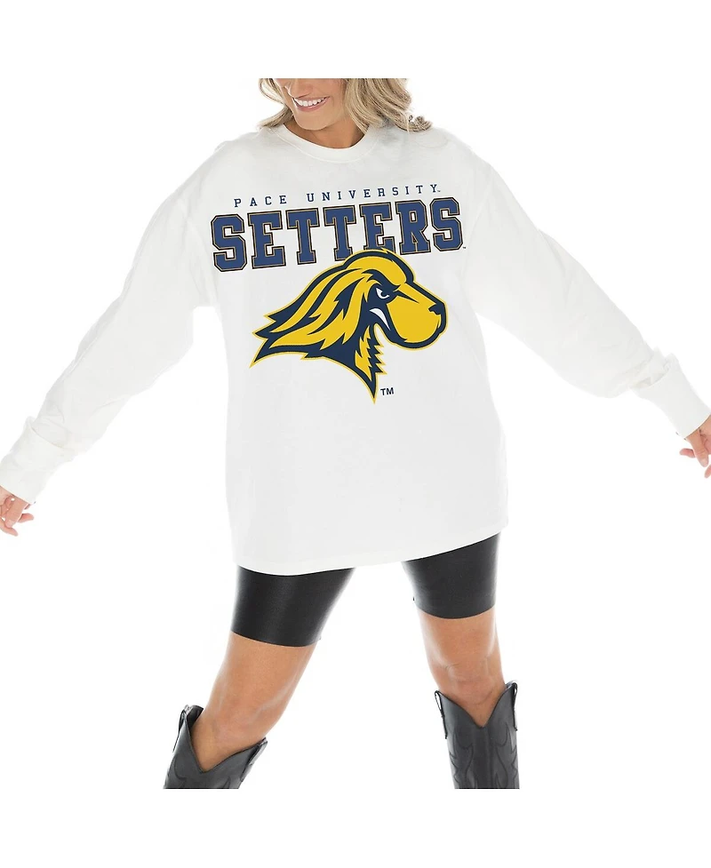 Gameday Couture Women's White Pace University Setters Big Goals Oversized Long Sleeve T-Shirt