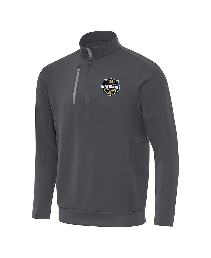 Antigua Men's Gray Michigan Wolverines 2026 Ncaa Men's Basketball National Champions Generation Quarter-Zip Pullover Sweatshirt