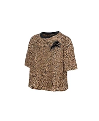 New Era Women's Brown Detroit Lions Mom Me Leopard Boxy Cropped T-Shirt