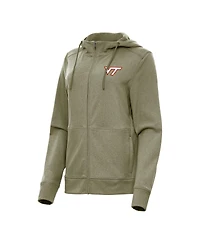 Antigua Women's Olive Virginia Tech Hokies Seeker Full-Zip Hoodie