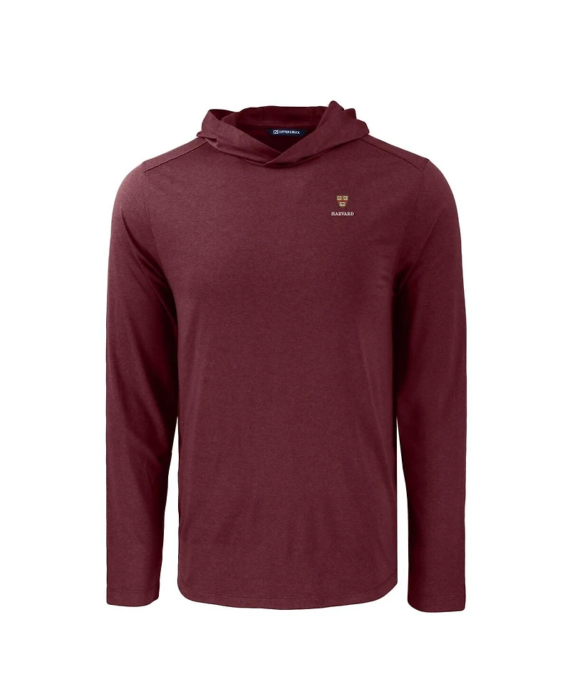 Cutter & Buck Men's Maroon Harvard Crimson Coastline Epic Comfort Eco Long Sleeve Hoodie T-Shirt