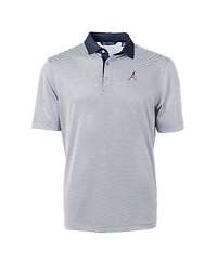 Cutter & Buck Men's Navy Atlanta Braves Americana Logo Virtue Eco Pique Stripe Polo Shirt