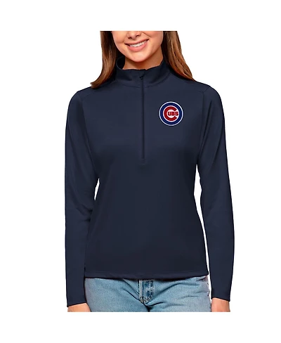 Antigua Women's Navy Chicago Cubs Tribute Quarter-Zip Pullover Top