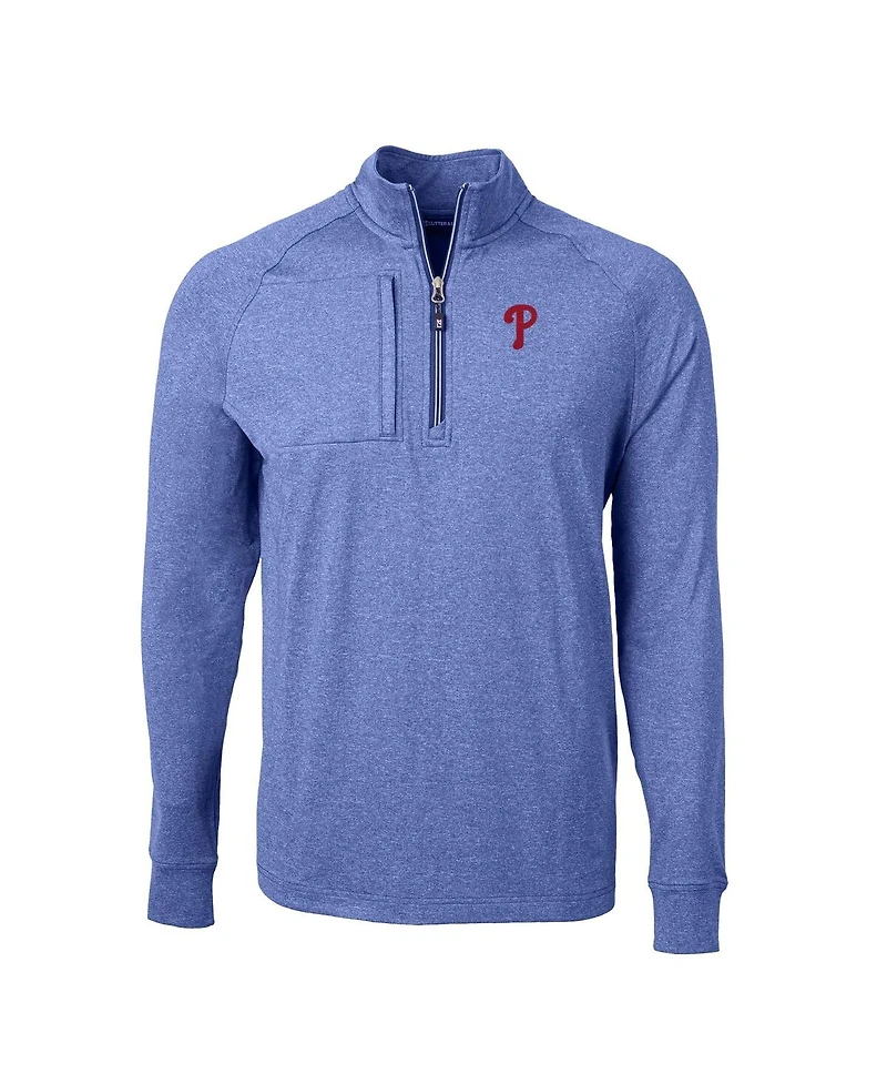 Cutter & Buck Men's Heather Royal Philadelphia Phillies Adapt Eco Knit Stretch Quarter-Zip Pullover Top