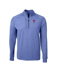 Cutter & Buck Men's Heather Royal Philadelphia Phillies Adapt Eco Knit Stretch Quarter-Zip Pullover Top