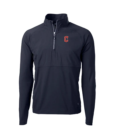 Cutter & Buck Men's Navy Cleveland Guardians Adapt Eco Knit Hybrid Quarter-Zip Pullover Jacket