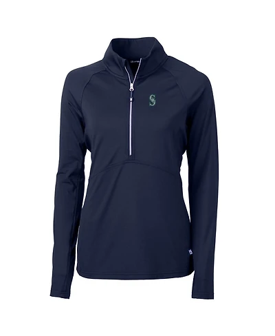 Cutter & Buck Women's Navy Seattle Mariners Adapt Eco Knit Stretch Half-Zip Pullover Top
