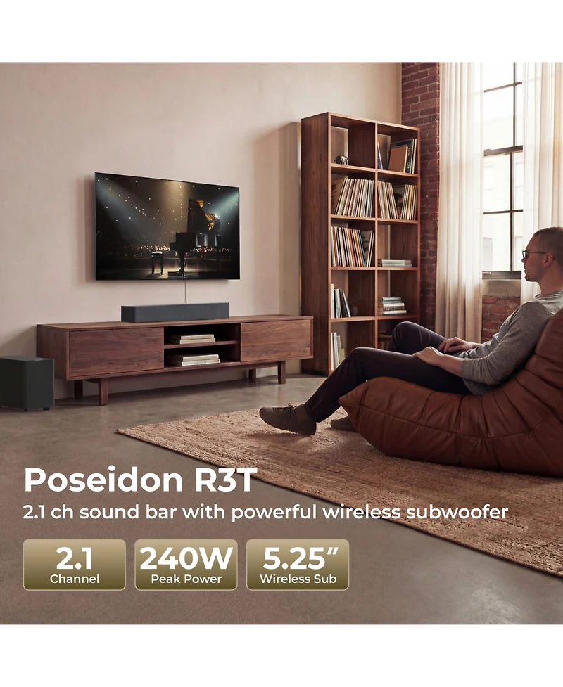 Ultimea Poseidon R3T 2.1ch Soundbar with Wireless Subwoofer, App Control, Soundbar for Smart Tv, Bluetooth 6.0, Hdmi, Optical, 240W Peak Power