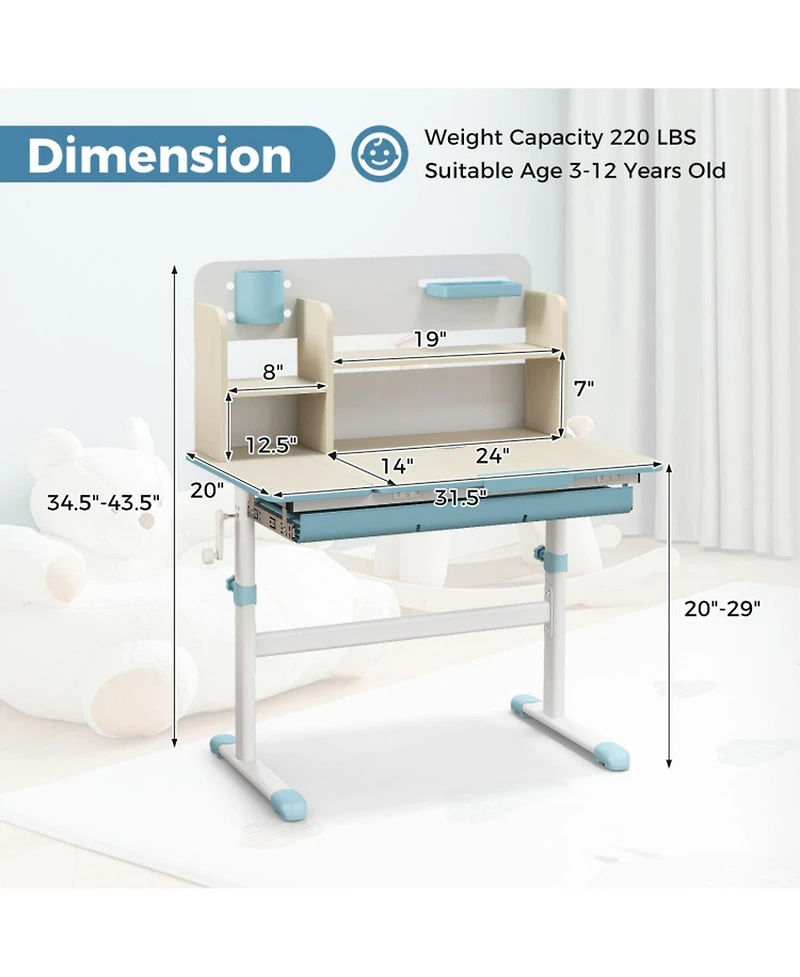 Gouun Kids Wood Rolling Folding Computer Standing Desk with Drawers