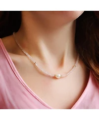 The Lovery Rose Quartz Bead Pearl Necklace 14K Gold