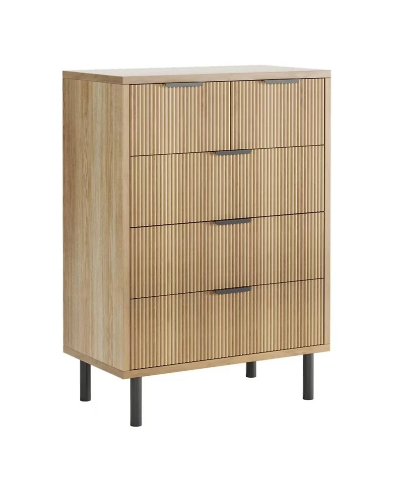 gaomon 5-Drawer Fluted Dresser for Bedroom, Modern Wide Chest of Drawers with Metal Legs Storage Cabinet