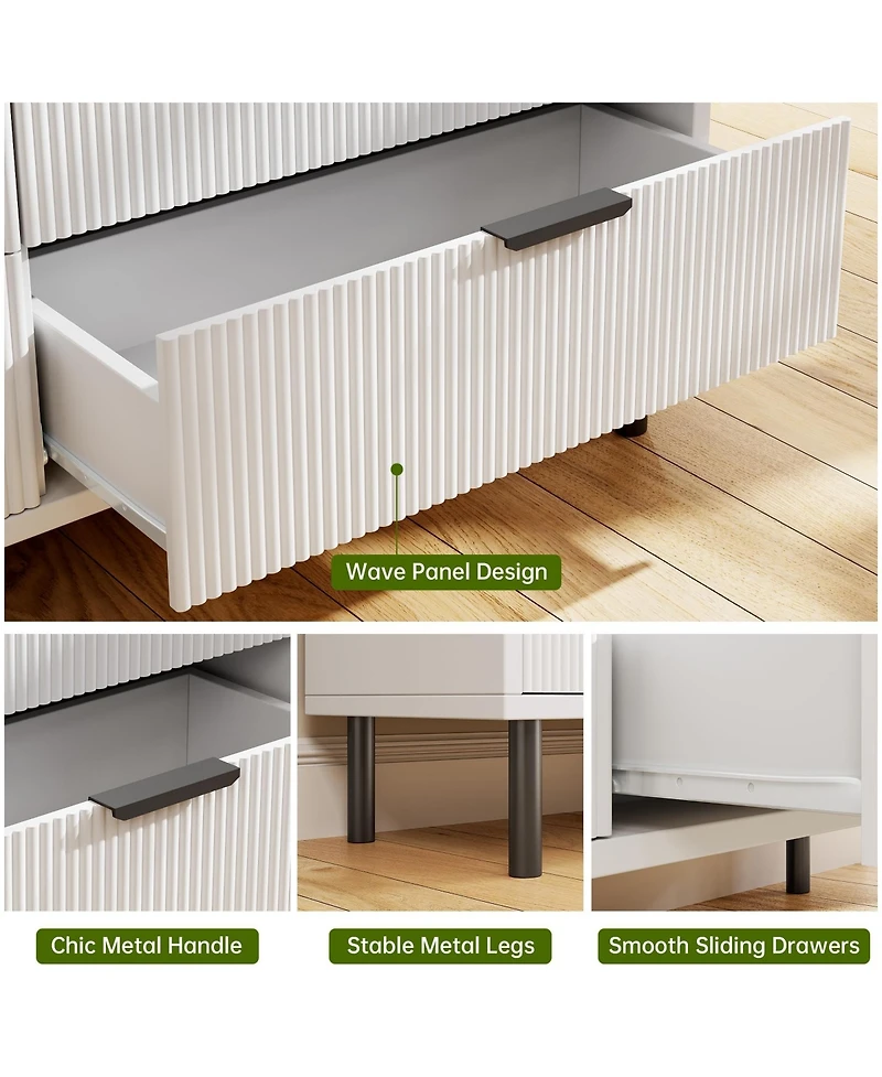 gaomon 5-Drawer Fluted Dresser for Bedroom, Modern Wide Chest of Drawers with Metal Legs Storage Cabinet