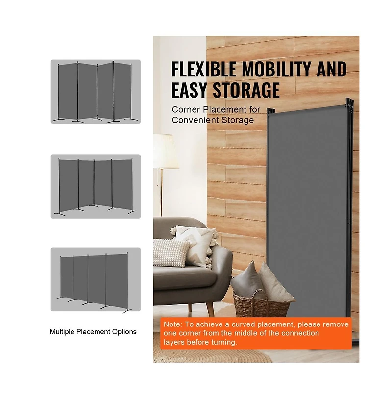 Sugift 4-Panel Fabric Folding Room Divider with Steel Frame, 72.4 in Tall Portable Privacy Screen