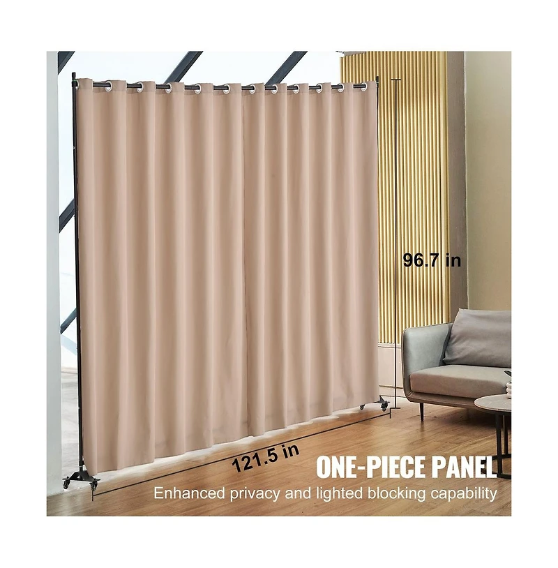Sugift Portable Panel Room Divider with Wheels, 121.5 x 17.7 x 96.7 in Freestanding Curtain Privacy Screen for Office Bedroom Dining