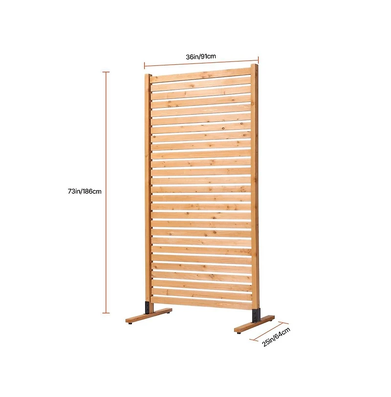 Sugift 36 x 76 in Freestanding Wood Privacy Screen, Decorative Wood Panel with Ground Stake for Patio Yard Garden