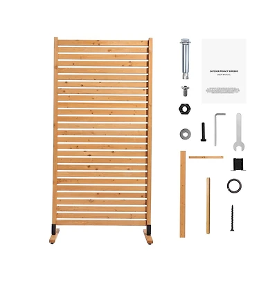 Sugift 36 x 76 in Freestanding Wood Privacy Screen, Decorative Wood Panel with Ground Stake for Patio Yard Garden