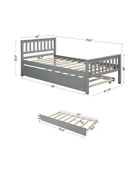 Rainsken Twin Bed with Trundle, Wood Platform Frame Headboard and Footboard, No Box Spring Needed for Kids Boys Girls Teens