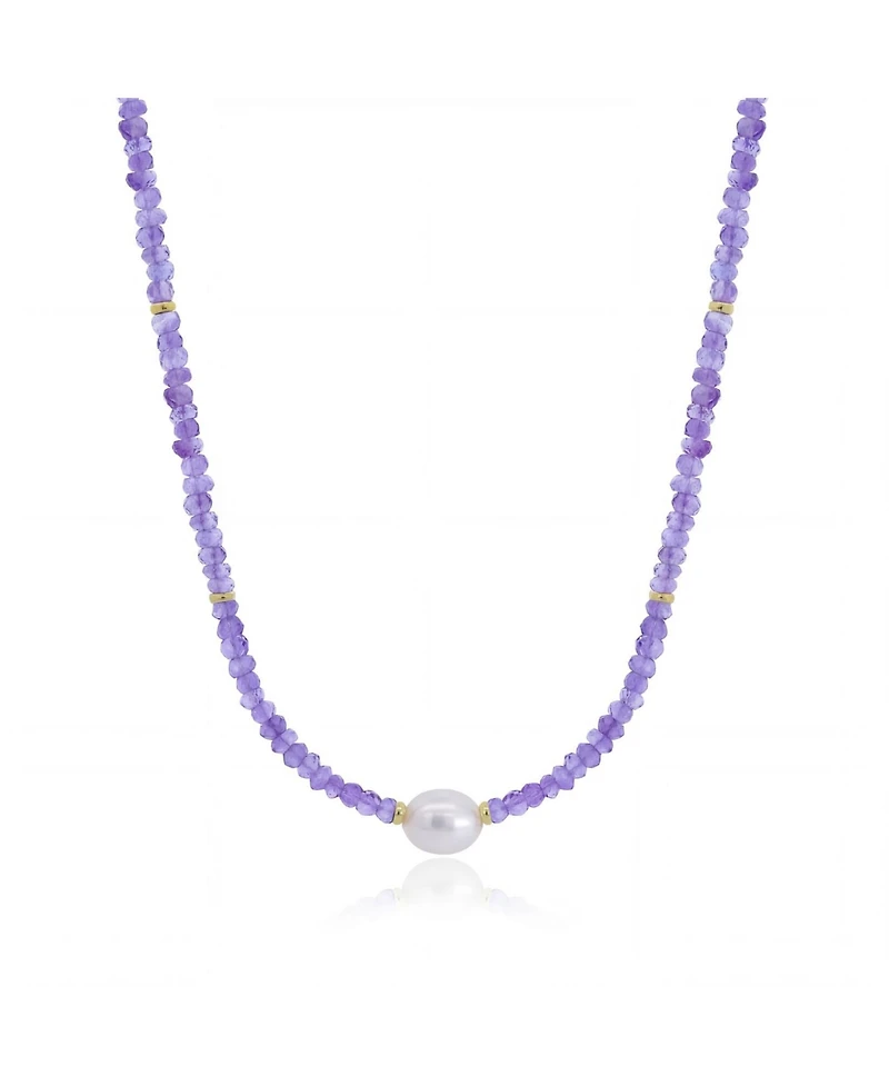 The Lovery Tanzanite Bead Pearl Necklace 14K Yellow Gold