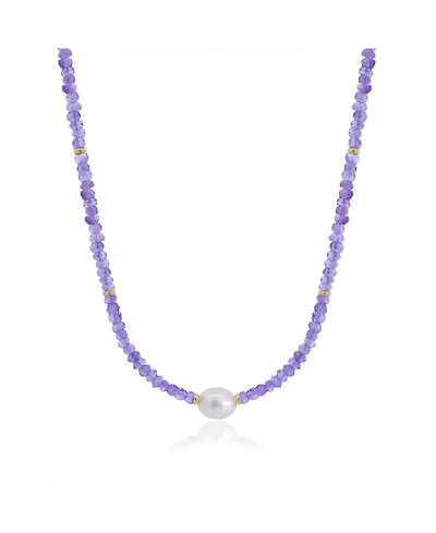 The Lovery Tanzanite Bead Pearl Necklace 14K Yellow Gold