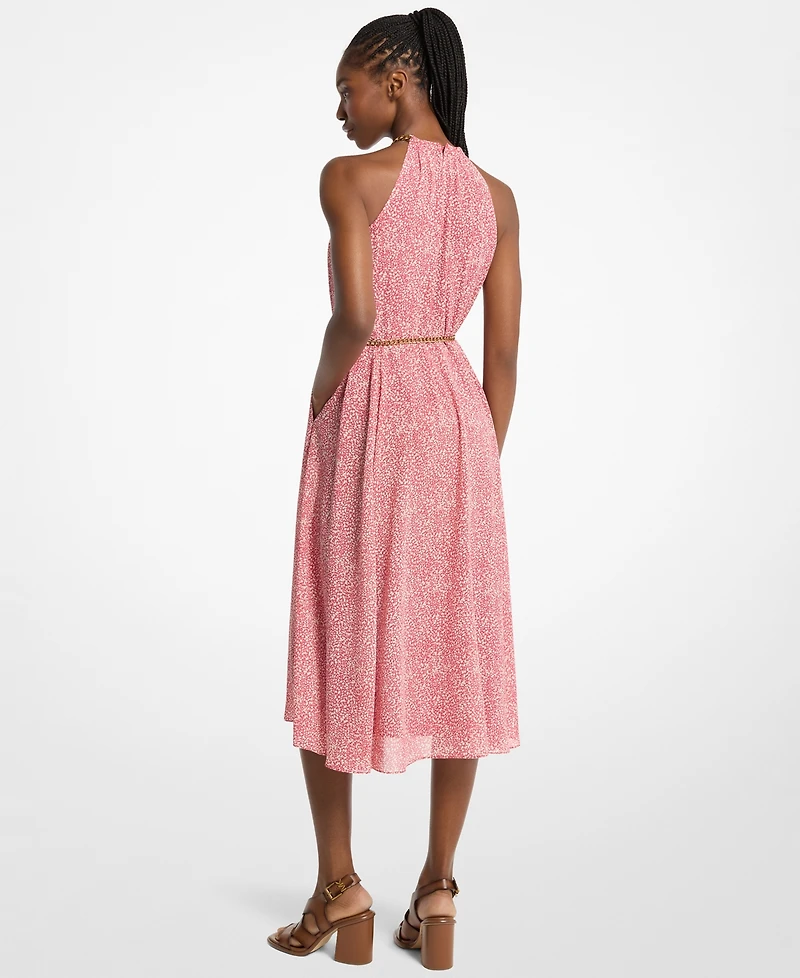 Michael Kors Women's Chain Belt Halter Neck Midi Dress